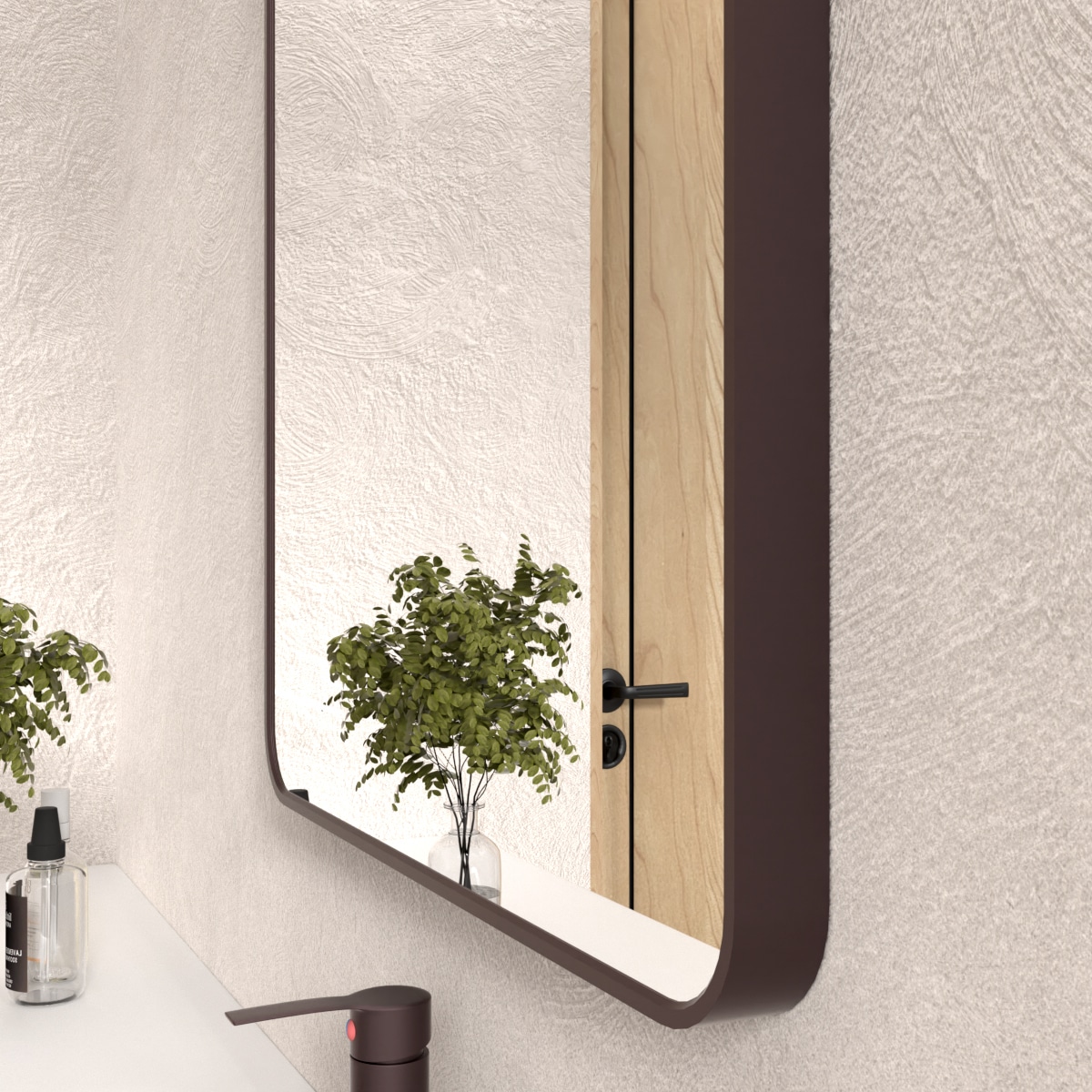 24x36 In. Aluminum Framed Rounded Rectangle Bathroom Wall Mirror, Oil Rubbed Bronze Bathroom Vanity Mirror Farmhouse, Anti-Rust, Tempered Glass Mirrors, Hangs Horizontally Or Vertically_voghion.com